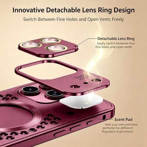 HUHUCASE Spring Buckle Aromatherapy Magnetic Phone Case, Suitable for IPhone18ProMax Metal Lens Film Hollow Missing Label Heat Dissipation Protective Cover (Black,iPhone17 Pro Max) by HUHUCASE - Used condition - Image 4