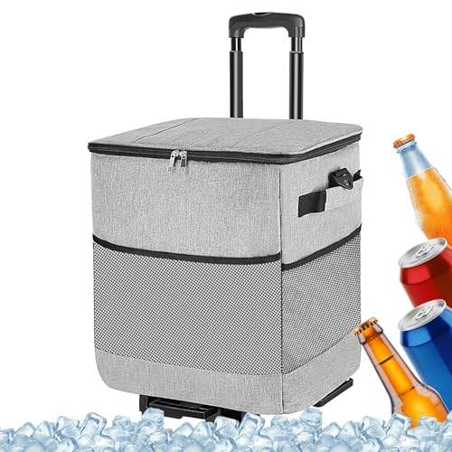Enfriador De Ruedas | Carrito De Refrigeración Compacto Inteligente Con Ruedas,Carrito De Transporte Aislado Portátil Para Viaje Carretera Almuerzo Picnic Fiesta Excursión Patio Playa Camping