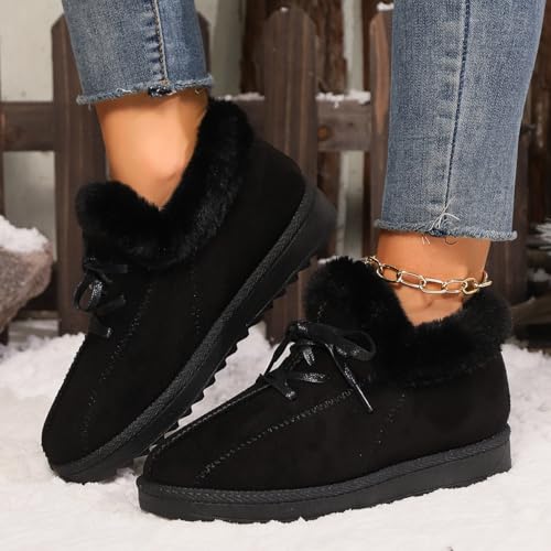 Women's Winter Flat Boots Lace-up Warm Durable Shoes Fur Lining Ankle Snow Boots Loafer Flats Thick Plush Shoes4