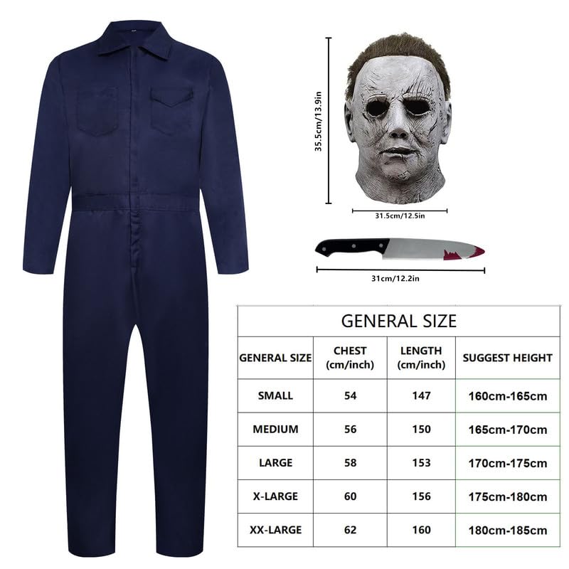 ELINA Spaventoso Michele Myers Cosplay Costume Halloween Carnival Scream Costume Cosplay con Plastica Sanguinante Coltello Giocattolo e Lattice Maschera