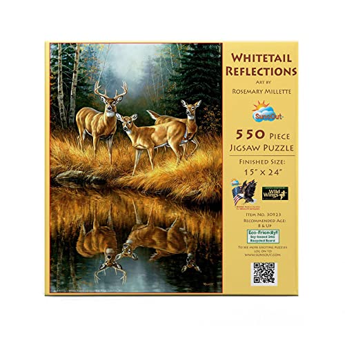 SUNSOUT INC - Whitetail Reflections - 550 pc Jigsaw Puzzle by Artist: Rosemary Millette - Finished Size 15' x 24' - MPN# 30923