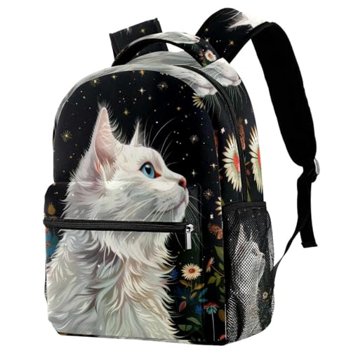 Sac à dos de voyage Campus avec motif chat blanc mignon pour filles et garçons