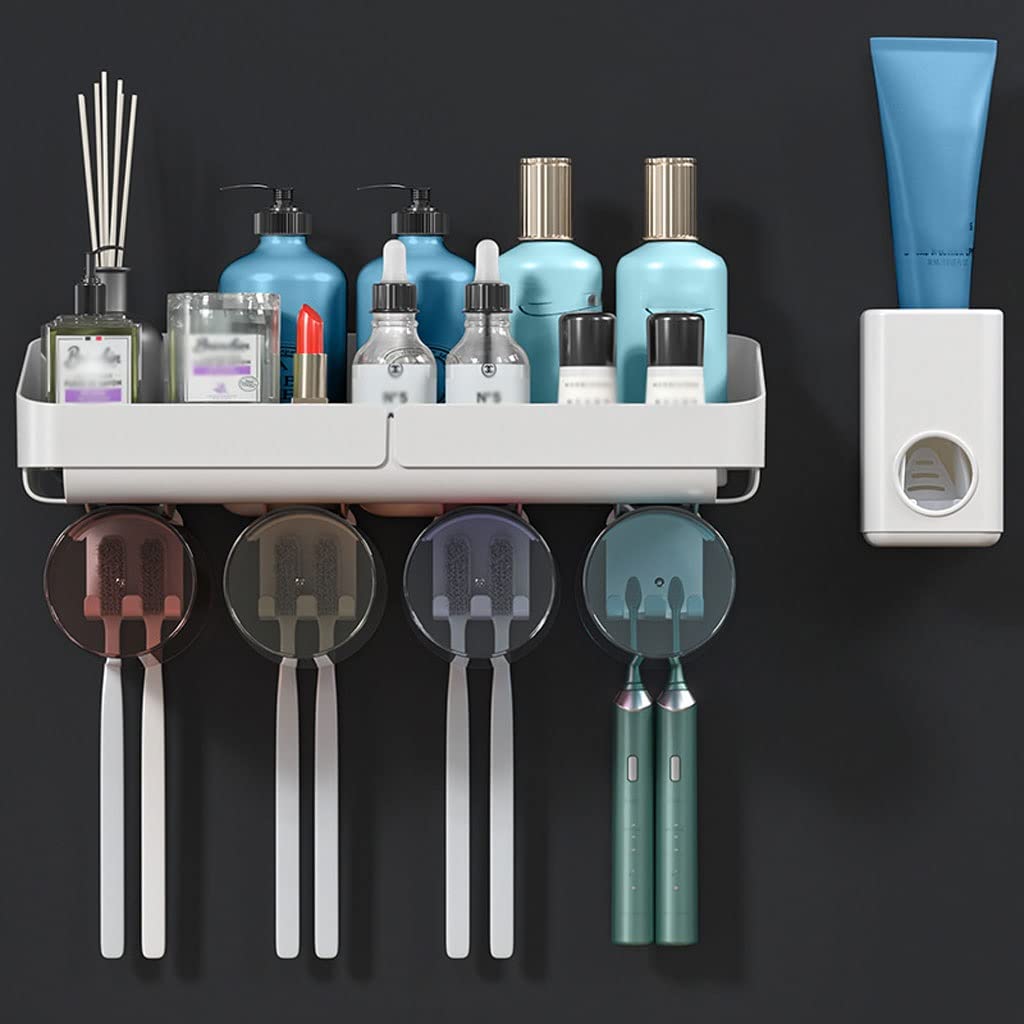 Estante Para Cepillos de Dientes Organisateur Mural, Porte-brossage à Dents avec dispensateur et Tasses Support pour Brosse à Dents de Bain(E)