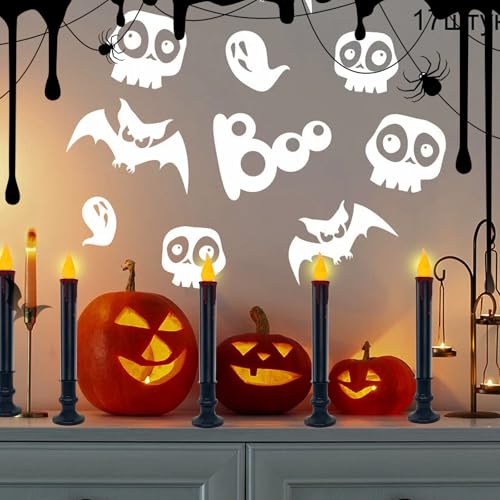 Image of Oviejo 10 Pack Halloween Black Electric Candles, Battery Operated Window Candles with Taper Flickering Bulbs, Flameless Halloween Window Candle with Timer for Table Kitchen Halloween Decor