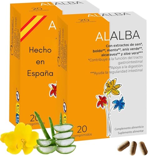 Pack 2 Alalba 20 comprimidos Nutrición DePremium - laxante natural para el estreñimiento | complemento alimenticio con extractos de sen, boldo, menta, anís verde, alcaravea y aloe vera