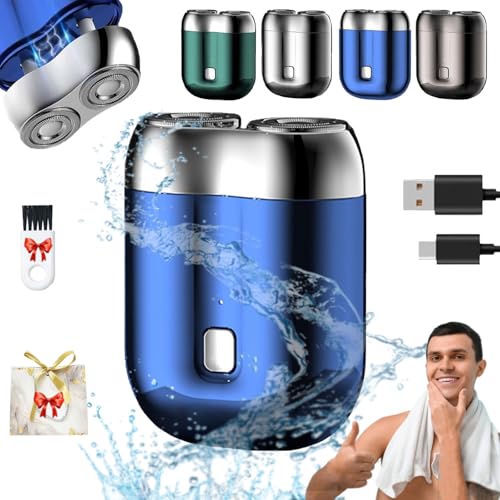 Jacooba Electric Razor, Jacooba New Model Mini Dual-Head Electric Shaver, Jacooba Shaver, Rechargeable Waterproof Mini Shavers, Pocket Size Compact Electric Shaver for Men (Blue)