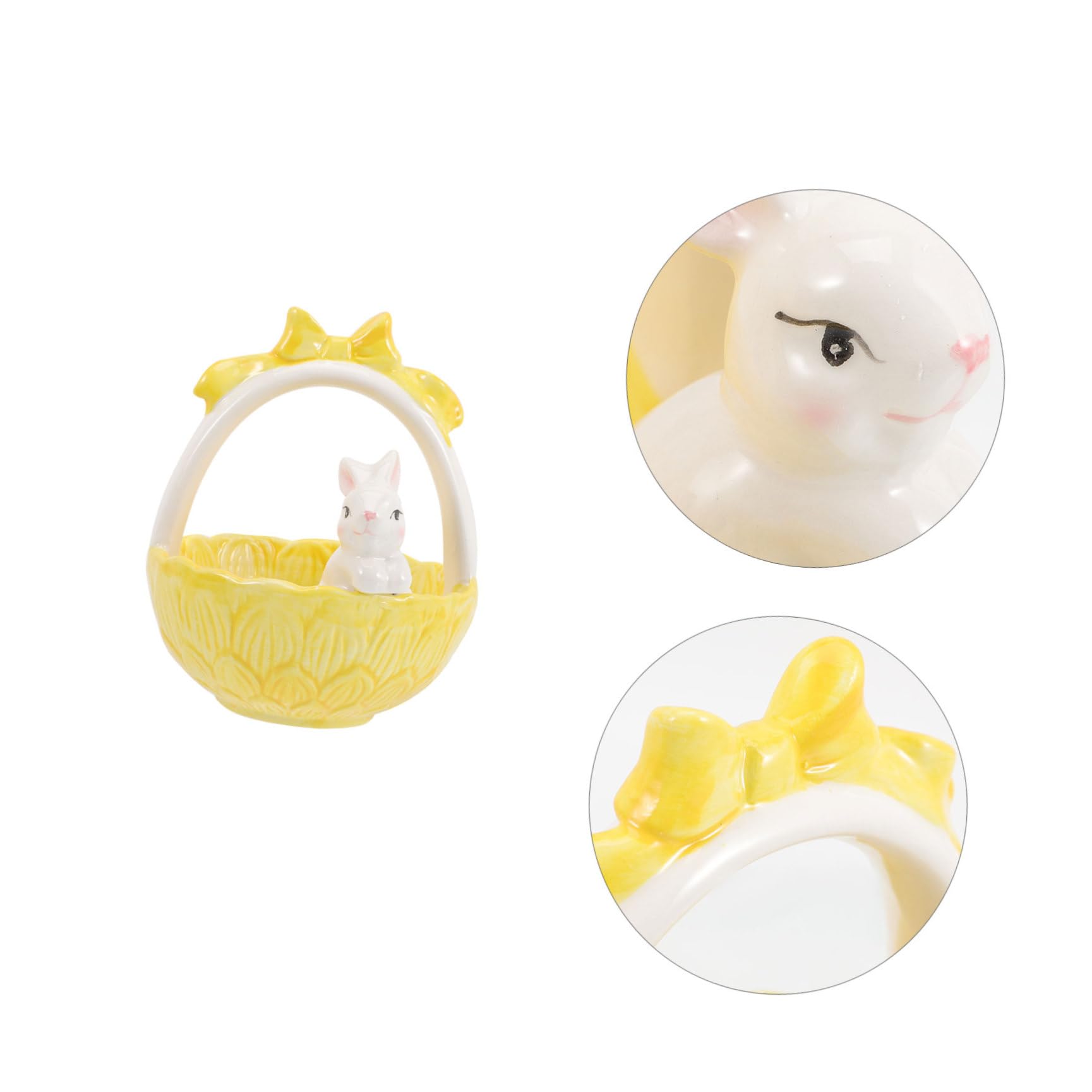 SOLUSTRE Decorazione per Pasqua Coniglietto in Ceramica Cesto a Forma di Coniglio Giallo Adorabile per Festa di Pasqua e Decorazione Torta