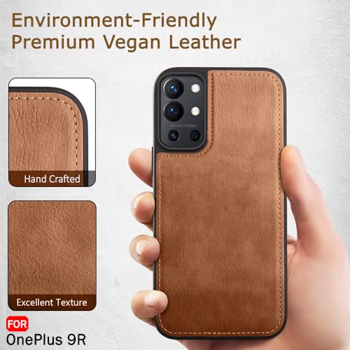 Image of TheGiftKart Genuine Leather Finish Back Cover Case for OnePlus 9R 5G | Shockproof Design | Raised Edges for Camera & Screen Protection | Stunning Minimalist Design Back Cover for OnePlus 9R (Brown)