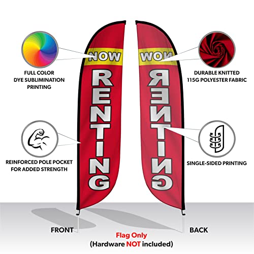 Lookourway Feather Flag - 12Ft Tall Advertising Flag Banner For Business And Events Promotion - Flag Only - Real Estate Theme - Now Renting (10M1200305) #TOP1