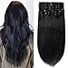 Produktbild TESS Clip in Extensions Echthaar Haarteile Haarverlängerung Standard Weft Grad 7A Lang Glatt guenstig Remy Human Hair 10 Tressen 22 Clips 35/40/45cm-90g(#1 Schwarz)