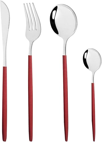 Set de cubiertos Gugrida, juego de cubertería reutilizable, de acero inoxidable 18/10, set de cubiertos reflejantes, ideal para reuniones familiares