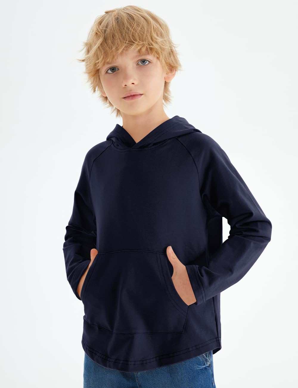 Spring&Gege Boys Light Weight Long Sleeve Hooded T-shirt Casual Solid Pullover Hoodie with Pocket - Image 3