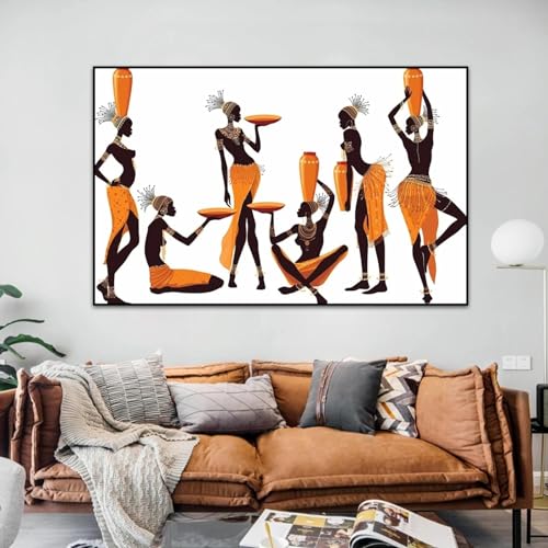 Grand tableau femme africaine vintage 70x125 cm pour habiller un mur vide