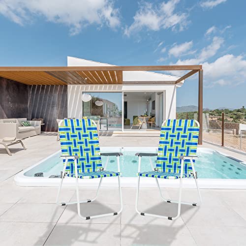 Kcelarec Set Of 2 Patio Folding Lawn Chair, Outdoor Beach Chair Portable Camping Chair, Webbed Folding Chair For Yard, Garden,Blue #TOP1