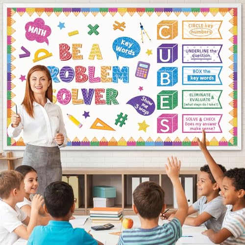 Math Bulletin Board Set Cubes Keywords Math Symbols Classroom Decorations Problem Solving Mathematics Paper Cutouts for Back to School Preschool Elementary Teacher Office Chalkboard Wall Door Supplies - Image 4