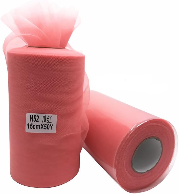 funnyjojo Super soft 6 Inch x 50 Yards (150FT) Tulle Roll - Tutu Skirt Baby Shower Dress Wedding Decor Sewing Crafts Wraping Fabric Party Decoration & 43 Colors - watermelon red