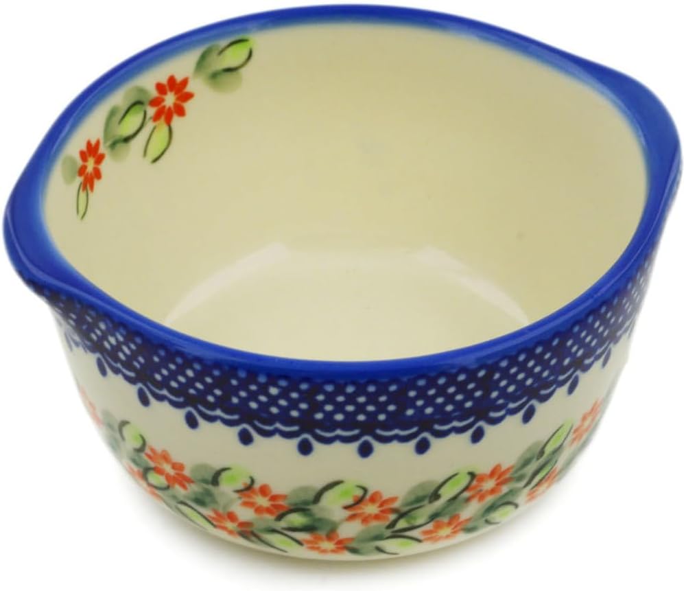 Polmedia Polish Pottery Bouillon Cup - Elegant Garland Pattern Handmade in Boleslawiec Poland by Ceramika Bona + Certificate of Authenticity