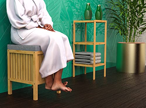 Eisl BMBA02-WKBH - Sgabello Da Bagno In Bambù Con Cesto Per La Biancheria, Con Seduta, In Legno, Per Il Bagno, Per Sedersi, Marrone Chiaro, 39 X 52 X 39 Cm (Larghezza X Altezza X Profondità): Circa - 5
