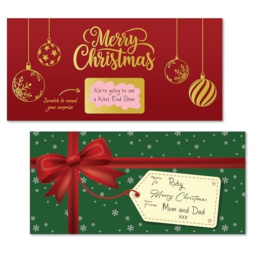 PartiKraft - Scratch Off Golden Foil Christmas Voucher - DL Sized Scratch and Reveal Surprise Treat (1 x Voucher)