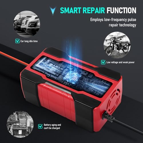Image of 10 Amp Smart Car Battery Charger, 12 V /24 V Fully Automatic Battery Maintenance and Trickle Charger with LCD Display, Pulse Repair for Lead Acid, AGM, GEL, SLA, Wet Batteries