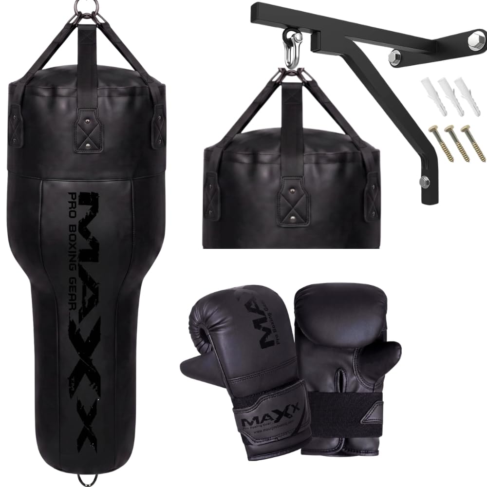 MAXX 4FT Angled Uppercut Heavy Punch Bag (Filled) – Boxing Body Bag for Uppercuts & Hooks, Durable Rexine Leather, Approx. 25kg, Zip-Top Adjustable Filling