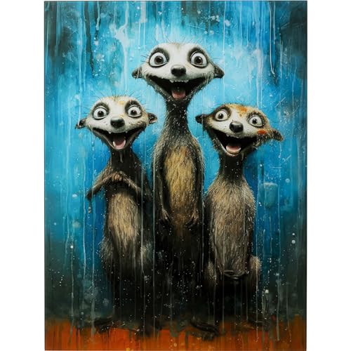 Kare Design Cuadro de Cristal Singing Meerkats, Azul, 80x60 cm, Rectangular, Vidrio de Seguridad ESG 4mm, Animal Print, Suricatos, Decoración de Pared, Dormitorio, Salón, Cristal