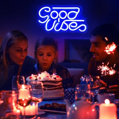Image of Good Vibe Neon Sign Blue Good Vibes LED Neon Signs for Wall Decor Good Vibes Neon Lights Good Vibes Neon Light for Bedroom Neon Wall Signs