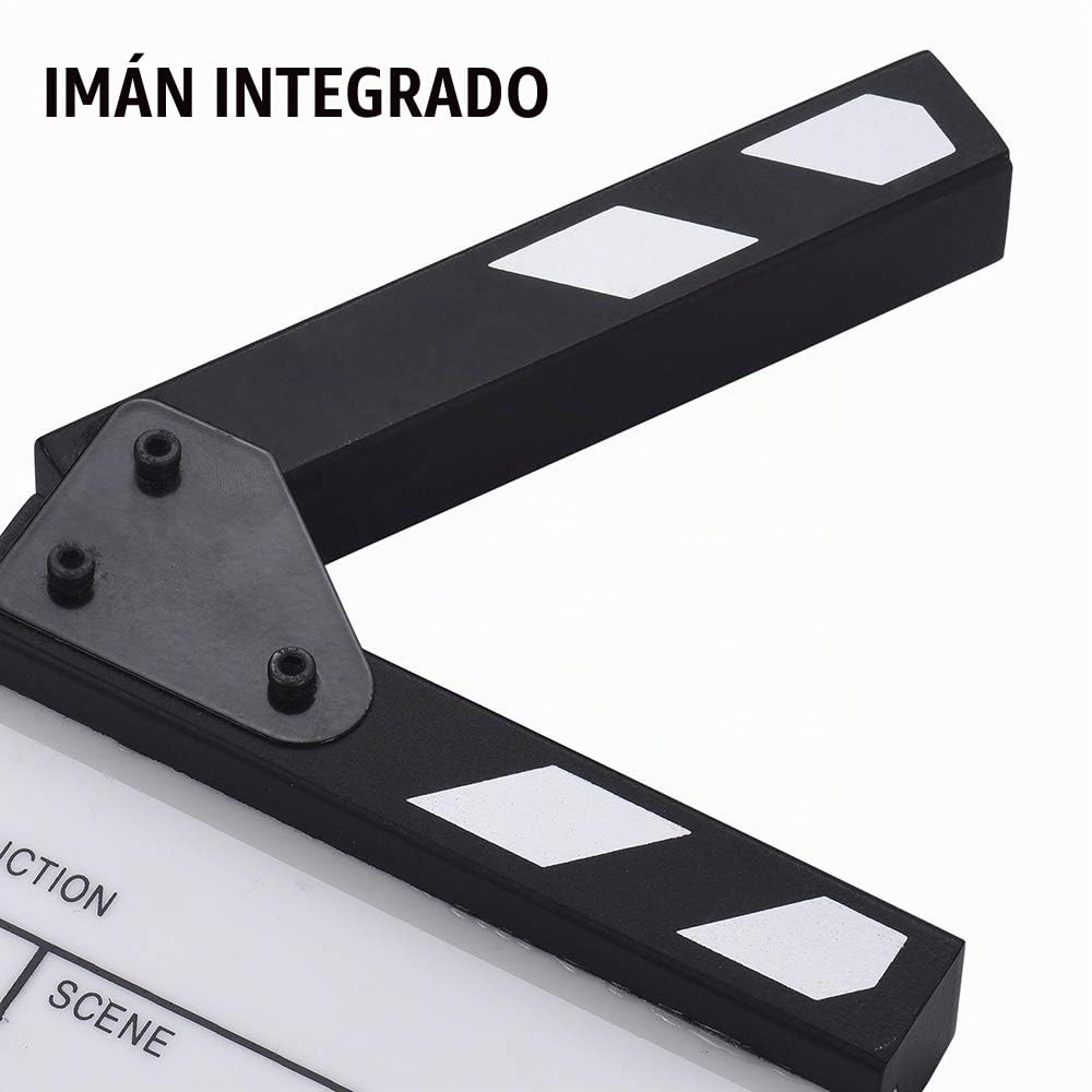 Docooler Claqueta de Madera de Director, Tablilla de Acrílico Compacta, Borrado en Seco, Película de Televisión, Película, Director, Corte, Acción, Escena, Chapaleta, Tablero, Pizarra Blanca y Negro