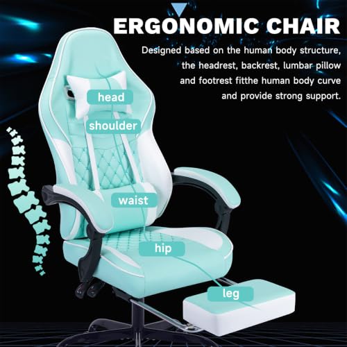 Image of Gaming Desk Chair for Adults, Ergonomic Gaming Chair (Green+White)