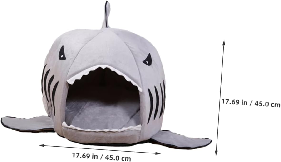 Shark Shaped Plush Pet Bed House Grey Soft Cozy Nest for Dogs Puppies Cats Warm Comfortable Sleep