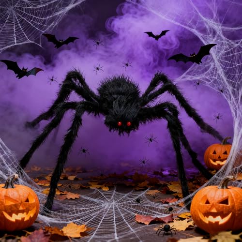 Lustre de Halloween, teias de aranha Halloween, 200 cm lustre peludo gigante, 60 g teias de aranha elásticas traz 10 aranhas falsas, aranha grande Halloween, para mesa lareira jardim exterior, festa