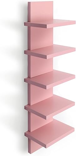 Estantes de pared de 5 niveles en rosa, estante de columna vertical flotante, organizador de almacenamiento para decoración del hogar, diseño de