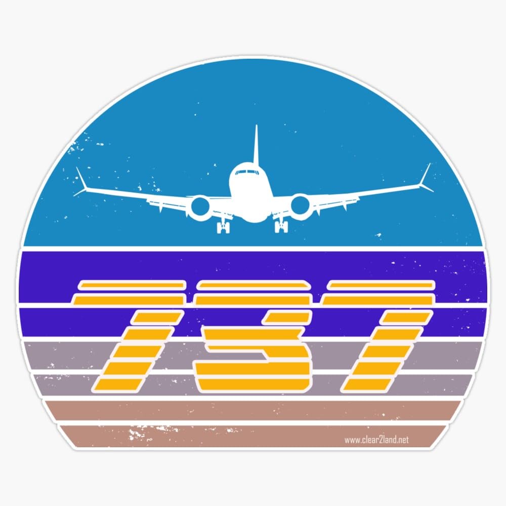 737 Sunset Window Bumper Sticker Decal 5"
