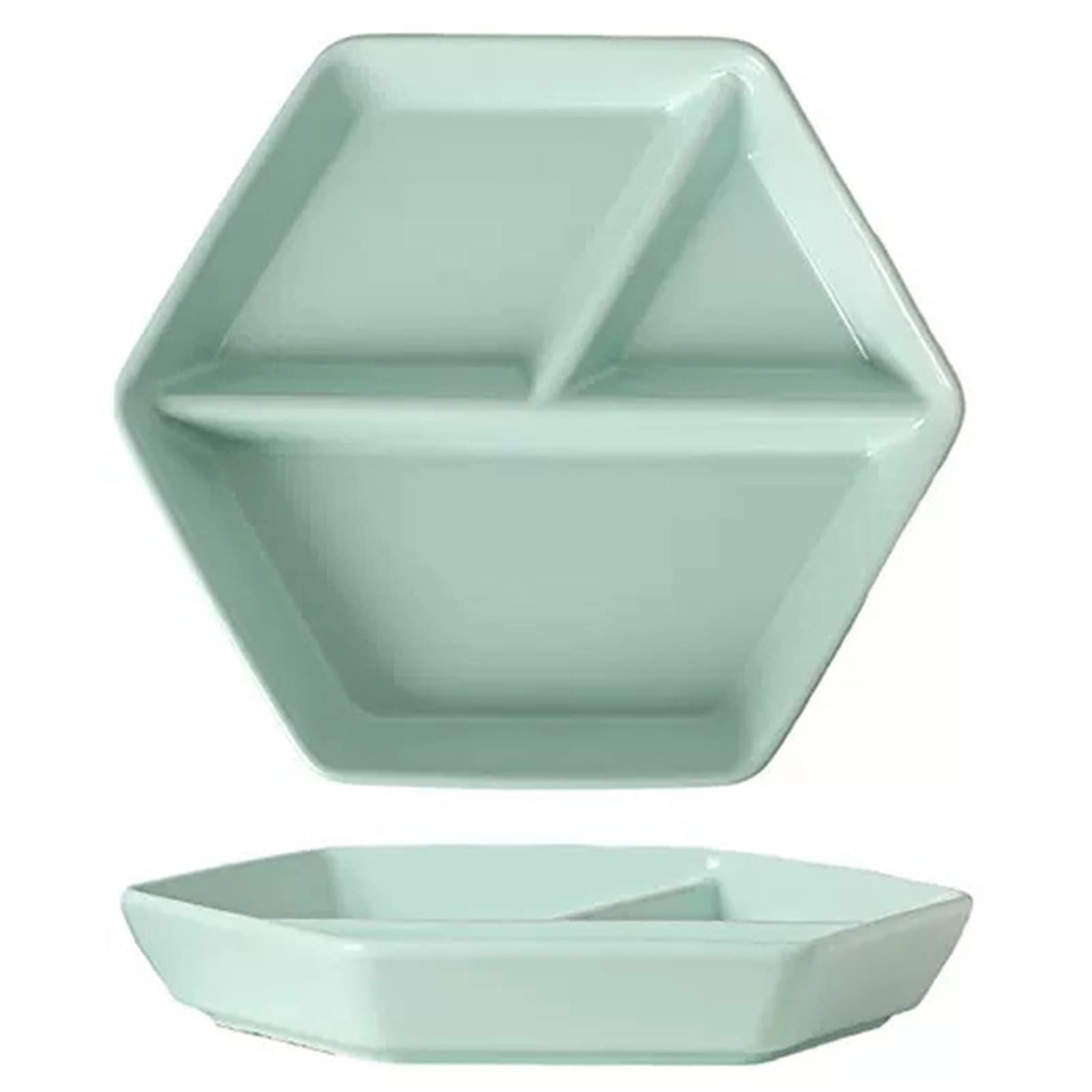 1 Pc Hexagonal Plates with 3 Compartment 211 Lose Weight Dinnerware Dish | Suitable for One-person Meal | Microwave & Dishwasher Safe | Non Slip | Snack Dishes (Color : Light Green)