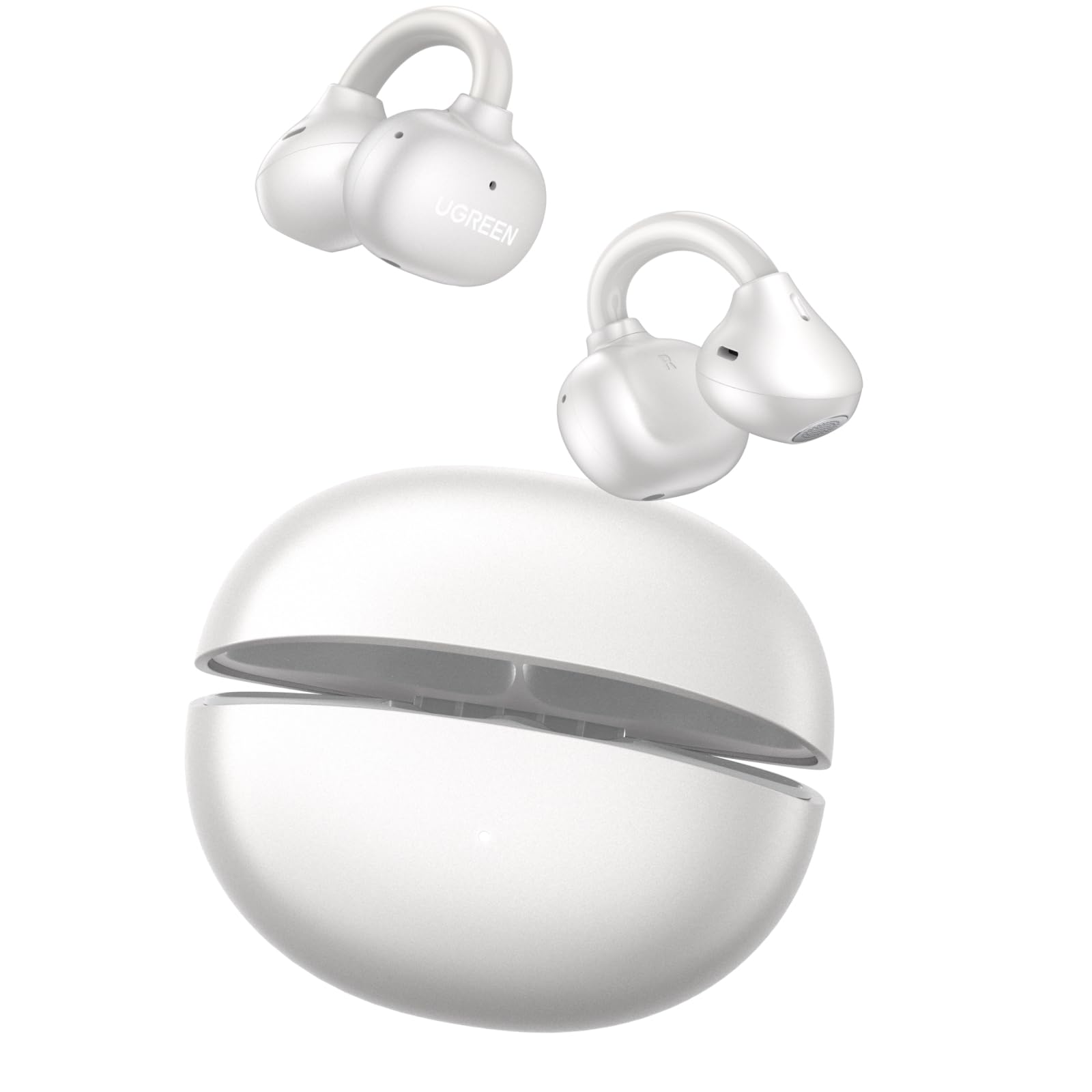 UGREEN ClipBuds Audífonos Inalámbricos In Ear Bluetooth 6.0 con 4 Micrófonos, Audífonos Open Ear 12 mm Diafragma, 30 Horas Playtime, Control por App, IPX5 para Deportes al Aire Libre y Fitness,Blanco