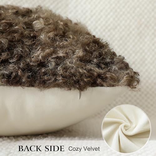 Sungeek 1 Stück Kunstpelz Boucle Plüsch Kissenbezug, Samt Kissenbezüge Sofakissen Dekokissen Deko Zierkissenbezüge Flauschig Kissenhülle für Schlafzimmer Wohnzimmer (45x45cm, Beige Dunkelbraun) – Bild 3