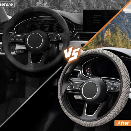 Image of KAFEEK Elastic Stretch Steering Wheel Cover, Universal 15 Inch, Grey