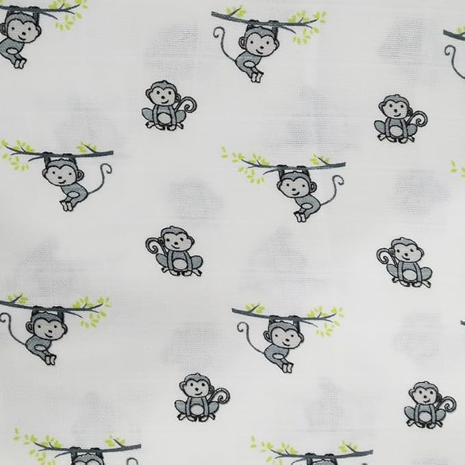 Image of Organic Cotton Muslin Pack of 2 Baby Bath Towel 120 cm X 120 cm Monkey Dot