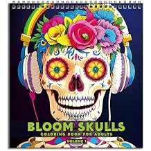 FUNLAVIE Halloween Coloring Book for Adults Spooky Sugar Skulls and Flowers Patterns for Mindfulness Stress Relief and Adult Relaxation, Spiral Bound, Perfect for Halloween Fun