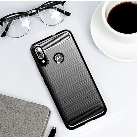 Image of Hybrid Carbon Fiber Back Case for Moto E6s, E6 Plus (Black)
