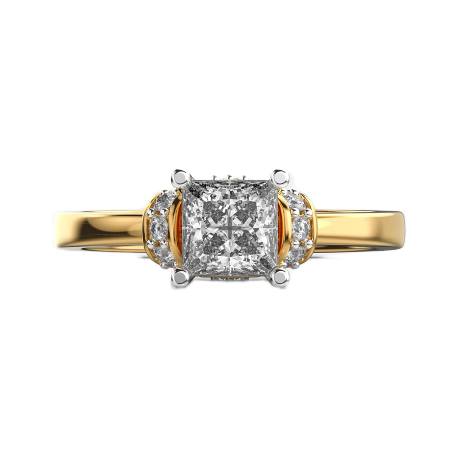 Anello in argento sterling 925 con trono reale in pavé solitario | placcato oro | con moissanite, anello di lusso fatto a mano a forma di principessa e rotondo per donna | LKJR_0301