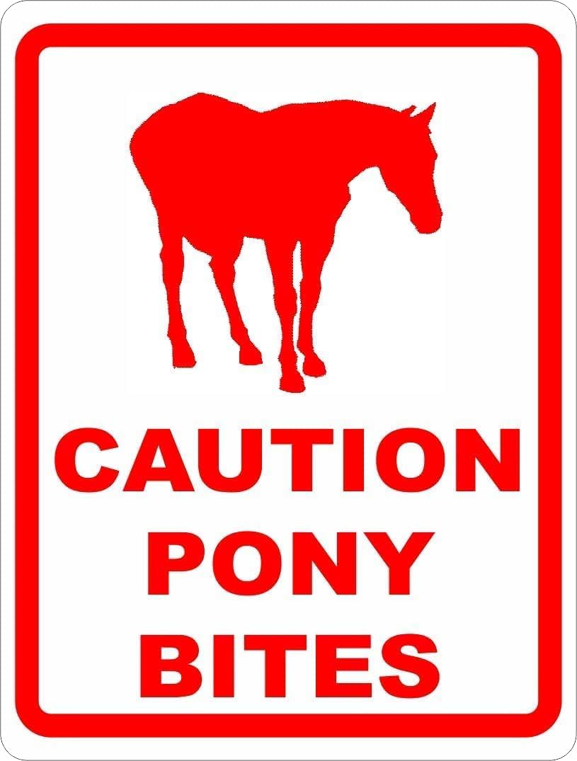 Pony Bite Farm Warning Sign, Breeding Farm Riding Area Safety Reminder Metal Plaque 12x8 Inch