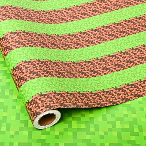lopmou Pixel Style Gaming Wrapping Paper Roll for Kids Boys Girls - Reversible Video Game Gift Wrap for Birthday (Pixel Gaming)