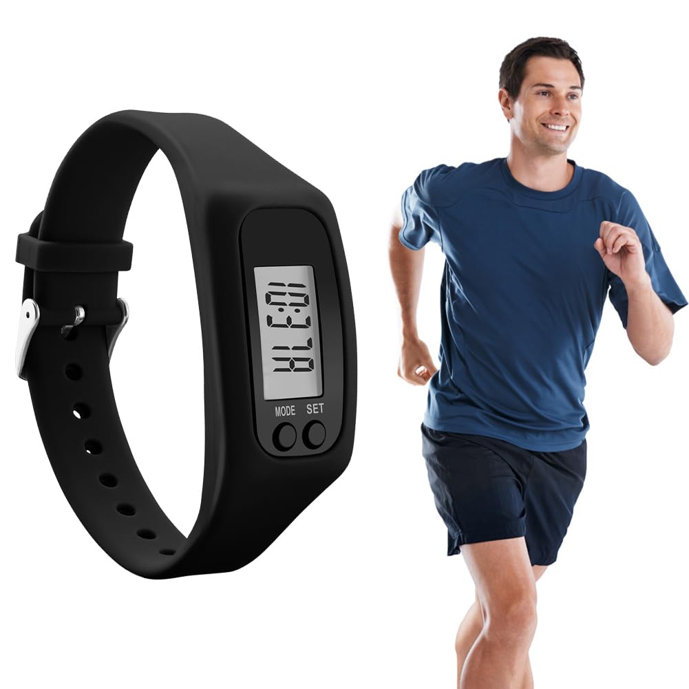 LED Pedometer Bracelet for Kids, Silicone Step Counter Watch with 12/24H Time Display, Multi-Function Fitness Tracker Wrist Calorie Counter for Walking Running Men Women