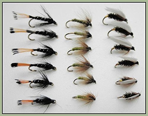 18 Wet Fishing Flies - Greenwell. Black Pennel, Coachman (12/14)