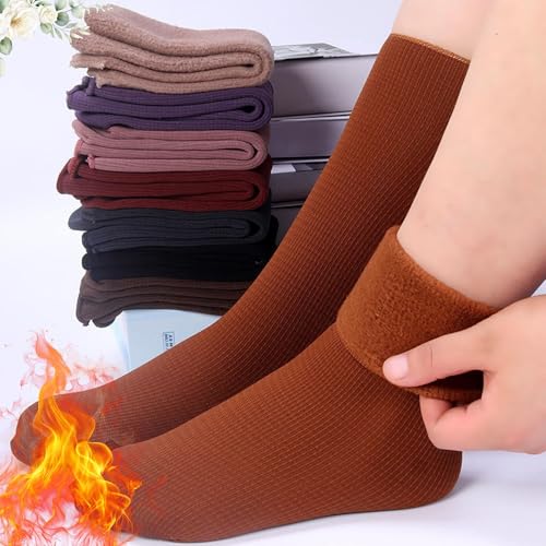 Image of XJARVIS Women Winter 5 Pairs Reguler Length Thumb Socks Woolen Super Thick Thermal, Ultra Warm Velvet Snow Crew Socks for Cold Weather, Hiking & Outdoor - Free Size