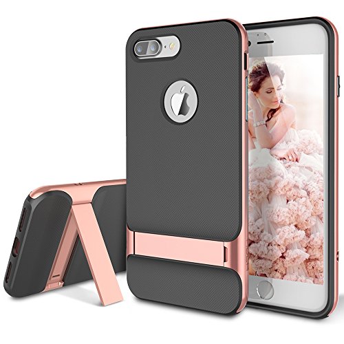 iPhone 7 Plus Case, ROCK [Royce Stand] - Black & Rose Gold [Ultra Thin][Kickstand][Metal Texture Side Buttons][Dual Layered][Slim Fit][Hard PC + Soft TPU] For Apple iPhone 7 Plus (2016)