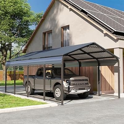 COBANA Metal Carport, 12X20 FT Heavy Duty Carport Canopy with Steel Roof and Frame, Car Shelter Garage for Pickups, Cars, Boats and Tractors