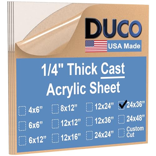 Image of Duco Clear Cast Acrylic Sheets 1 /4 inch (6mm) Thick 24 inch x 36 inch - 4 Pack of USA-Made Transparent Plexiglass Sheet - Shatter Resistant Acrylic Board for Window Replacements, Displays, Signs, & Shelving