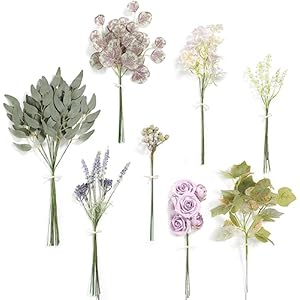 Artificial Greenery Stems Purple Flowers Box Set(Pack of 50pcs) with 8 Kinds of Faux Greenery Filler for Wedding Bouquet Table Centerpieces and Floral Arrangement